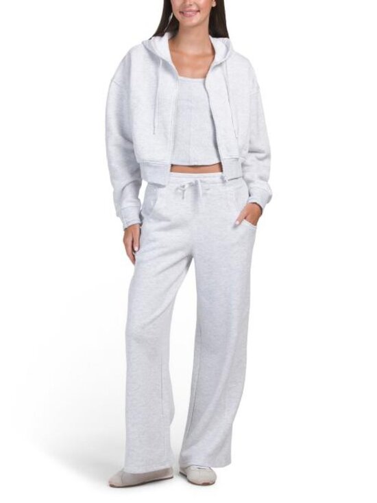 Yogalicious Pants - YOGALICIOUS 3pc Baby Fleece Hoodie Corset Tank Top And Wide Leg Pants Set